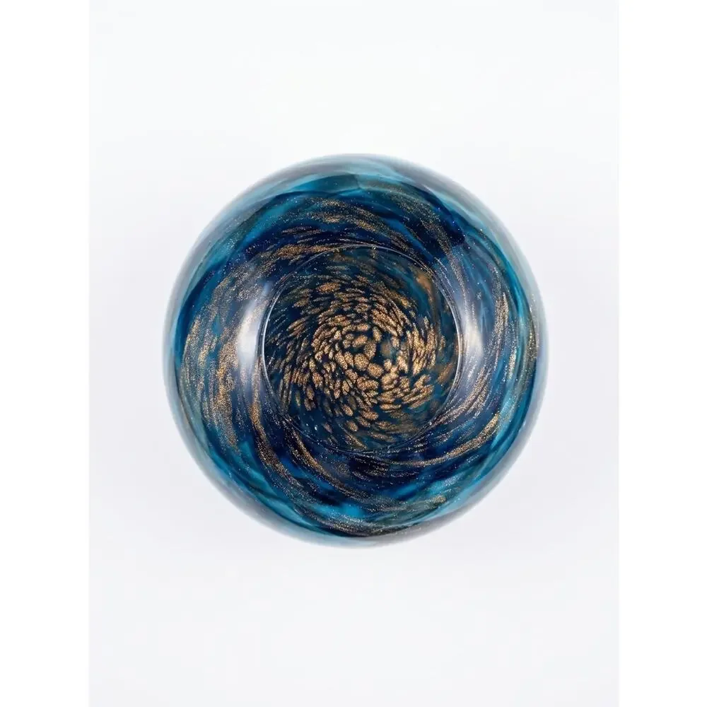 Vintage Hand Blown Blue Art Glass Vase Copper Gold Aventurine Swirl Teardrop 11